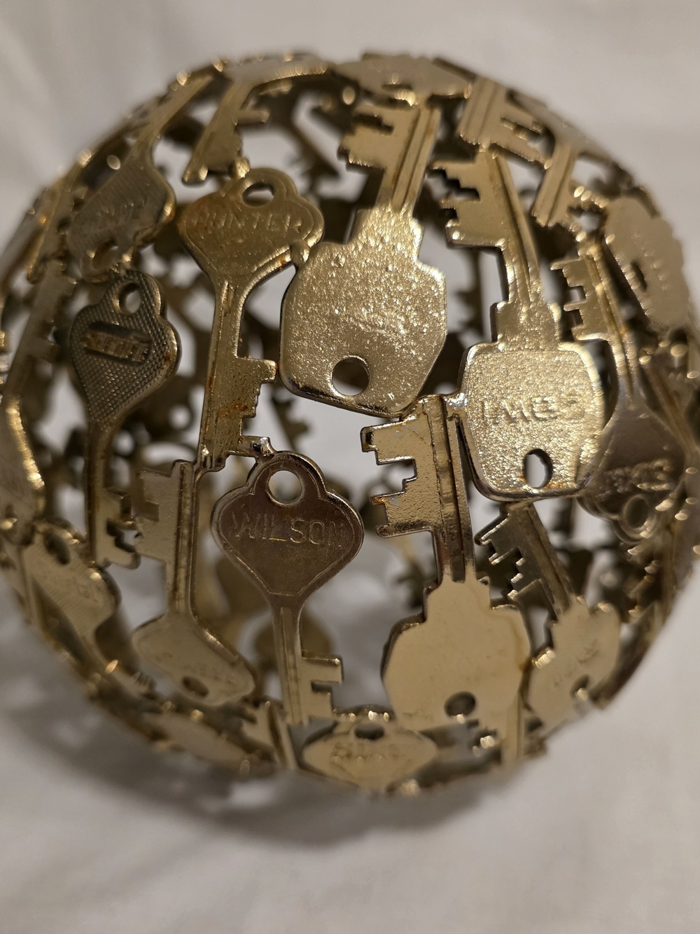 Vtg Gold-tone Metal Key Sphere Sculpture Retro Art Steampunk Eclectic Atomic 6"